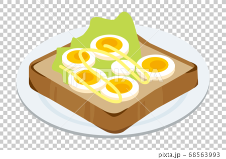 ゆで卵とレタスのトーストのイラスト素材
