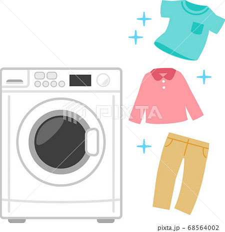ドラム式洗濯機と清潔な衣類のイラスト素材