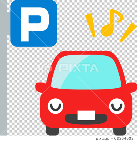 駐車場に停車している自動車のキャラクターのイラスト素材