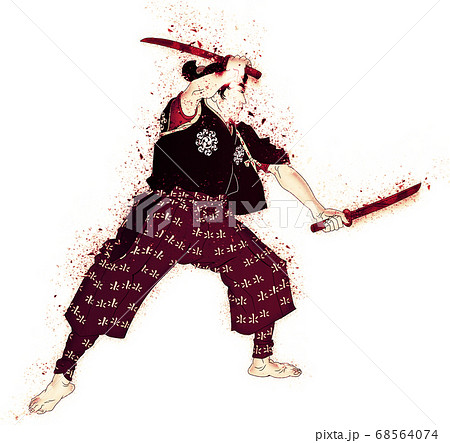 浮世絵 宮本武蔵 赤いヴィンテージバージョンのイラスト素材 浮世絵 宮本武蔵 赤いヴィンテージバージョンのイラスト素材
