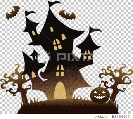 ハロウィン 秋 おばけ屋敷 シルエット 水彩 イラスト素材のイラスト素材