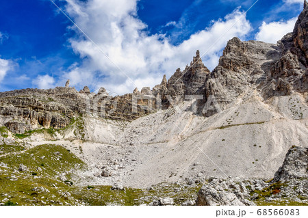 View from the three peaks of Lavaredo in the View from the three peaks of Lavaredo in the 68566083
