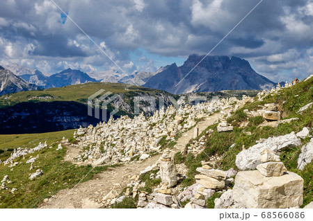 View from the three peaks of Lavaredo in the View from the three peaks of Lavaredo in the 68566086