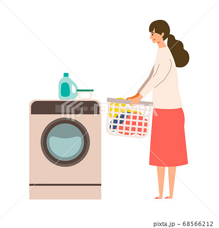 洗濯する女性のイラストのイラスト素材