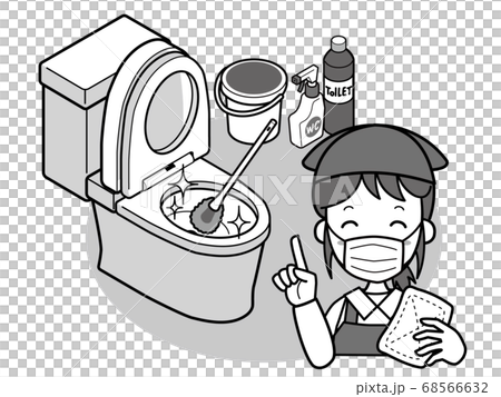 ブラシでトイレをピカピカに清掃する業者の若い女性 ブラシでトイレをピカピカに清掃する業者の若い女性 68566632