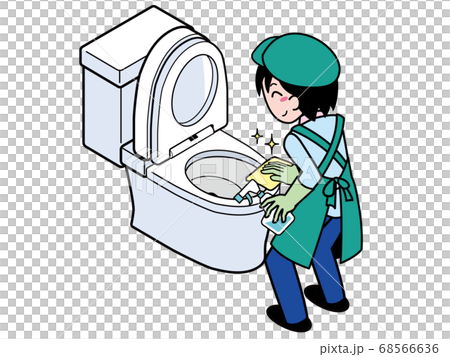 清洗馬桶的商人的年輕人發光與刷子 68566636