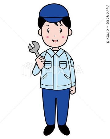 スパナを持った作業服姿の男性スタッフ（全身） 68566747