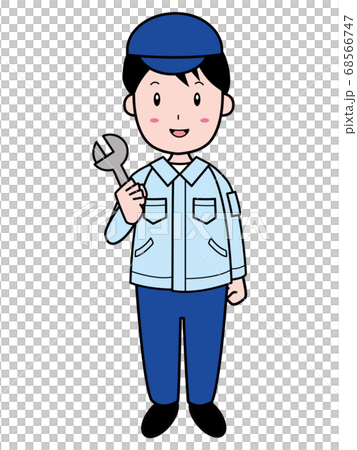 スパナを持った作業服姿の男性スタッフ（全身） 68566747