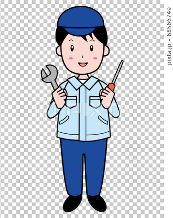 穿工作服的男職工（全身），帶扳手和司機 68566749