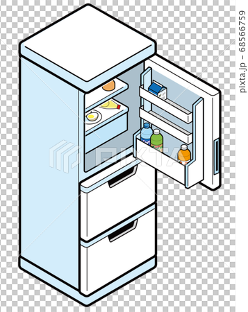 ドアが開いた家庭用冷蔵庫のイラスト素材