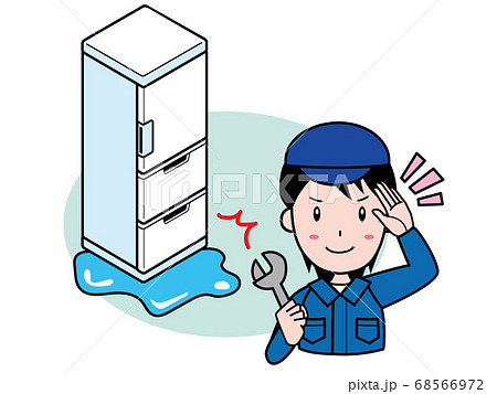 冷蔵庫の故障修理はおまかせください 床に水漏れ のイラスト素材