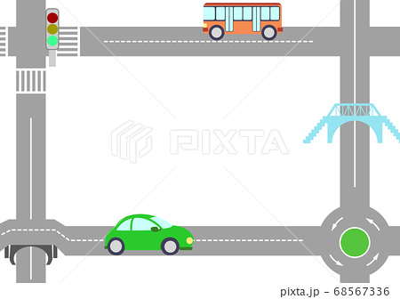 右側通行の車と道路のフレーム3 背景 メッセージカードのイラスト素材
