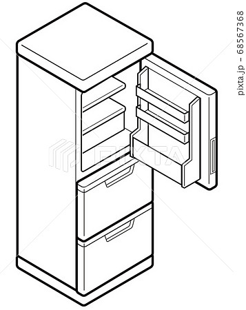 ドアが開いた家庭用冷蔵庫のイラスト素材