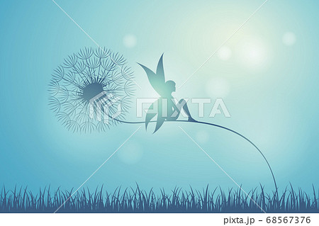 Fairy Sits On A Dandelion Silhouetteのイラスト素材