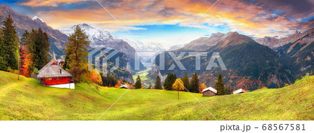 Scenic autumn view of picturesque alpine Wengen Scenic autumn view of picturesque alpine Wengen 68567581