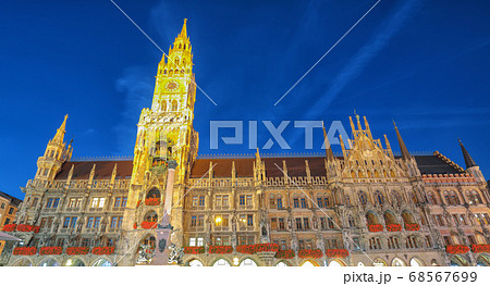 Fantastic night view of facade of Gothic Rathaus Fantastic night view of facade of Gothic Rathaus 68567699