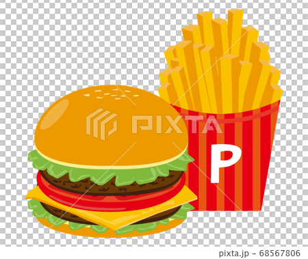 チーズとビーフのハンバーガーとフライドポテトのベクターイラスト　 68567806