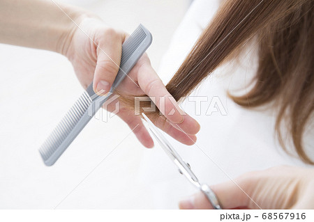 ヘアカットする美容師の手元 68567916