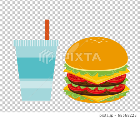 奶酪和牛肉漢堡和果汁的矢量圖 68568228