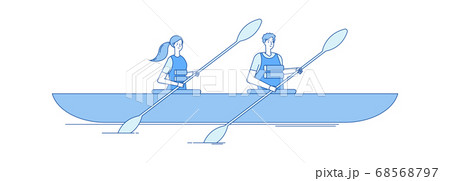 Kayaking. Extreme vacation, people actively resting. Vacations in nature, rowing sports vector illustration Kayaking. Extreme vacation, people actively resting. Vacations in nature, rowing sports vector illustration 68568797
