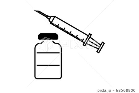ワクチン接種の注射器と小瓶のイラストのイラスト素材