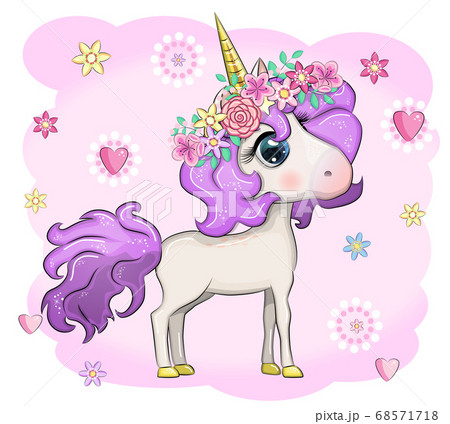 Magic cute unicorn, stars, clouds and moon poster, 68571718