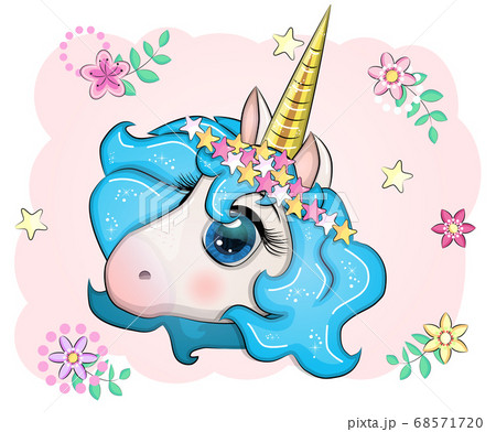 Cute unicorn muzzle with beautiful eyes and a 68571720