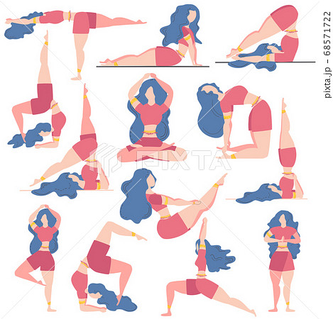 Set of 13 yoga postures of female figures, flat 68571722