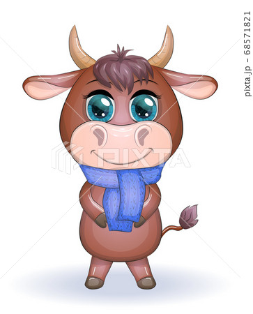 Cute cartoon bull with a scarf on his neck with Cute cartoon bull with a scarf on his neck with 68571821