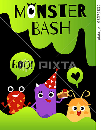 Monster Bash Inscription And Cute Monsters のイラスト素材