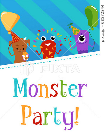 Monster Party Invitation Card Design Flat のイラスト素材