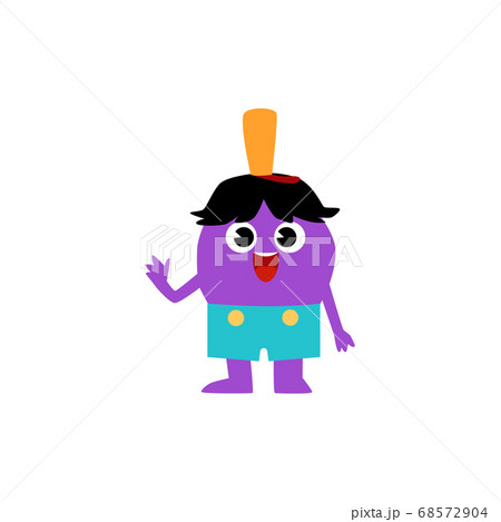 Purple cartoon baby monster waving with friendly smile 68572904