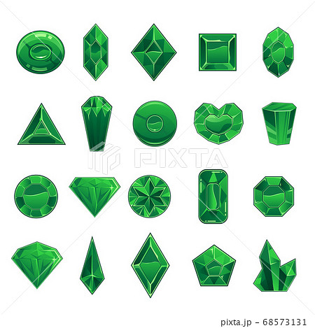 Cartoon green gemstones or emeralds vector illustration isolated on white. 68573131