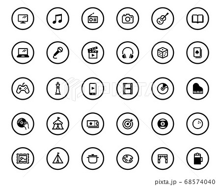 エンターテイメントのシンプルなアイコンのセット 遊び ゲーム 趣味 イベント 音楽のイラスト素材