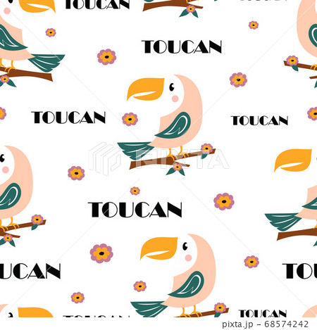 cute cartoon toucan seamless pattern, vector 68574242