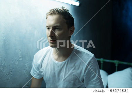 Portrait of psycho man with tired face, insomnia 68574384