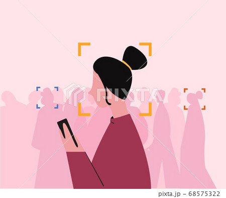 Face biometric and identity recognition. Identification and scanning technology protection. 68575322