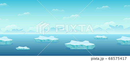 Floating ice floes in sea. Blocks of ice floating from arctic cold compressed snow global climate warming. 68575417