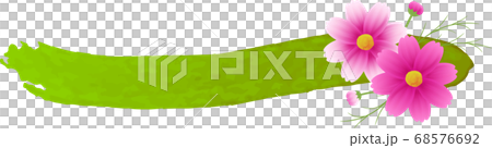 ピンクのグラデーションのコスモスの装飾付きの 水彩絵の具のライン バナー コピースペースのイラスト素材
