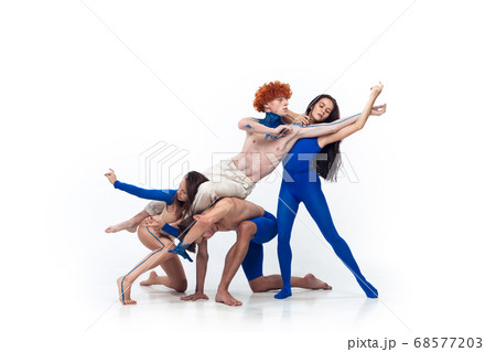 The group of modern dancers, art contemp dance, blue and white combination of emotions The group of modern dancers, art contemp dance, blue and white combination of emotions 68577203