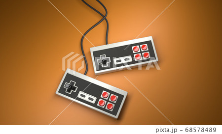 Retro computer gaming controller joystick on a orange background Retro computer gaming controller joystick on a orange background 68578489