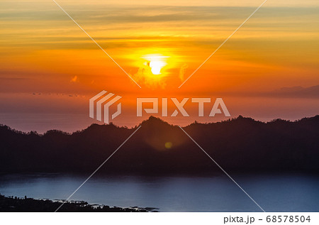 Sunrise panorama view from top of Batur volcano 68578504