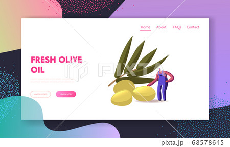 Harvesting Landing Page Template. Farmer Character Picking Olives for Production of Virgin Oil. Tiny Man in Overalls Harvesting Landing Page Template. Farmer Character Picking Olives for Production of Virgin Oil. Tiny Man in Overalls 68578645