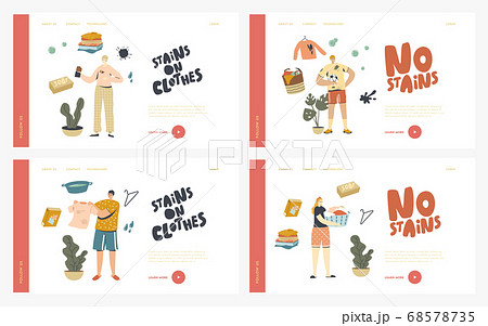 People in Stained Clothes Landing Page Template Set. Characters Stain Clothing with Food while Eat, Spots, Dirty Linen People in Stained Clothes Landing Page Template Set. Characters Stain Clothing with Food while Eat, Spots, Dirty Linen 68578735