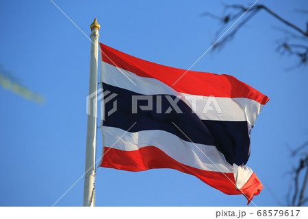 waving Thailand flag at outdoor, blue sky background waving Thailand flag at outdoor, blue sky background 68579617