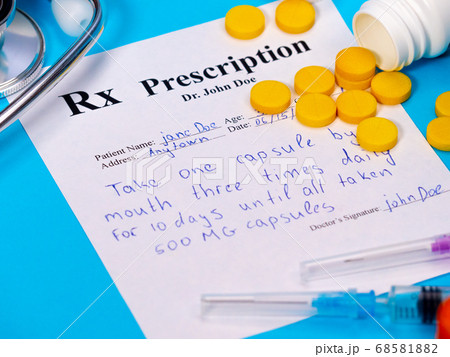 Prescription pills with prescription paper Prescription pills with prescription paper 68581882