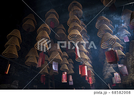traditional  burning incense coils inside chinese 68582008