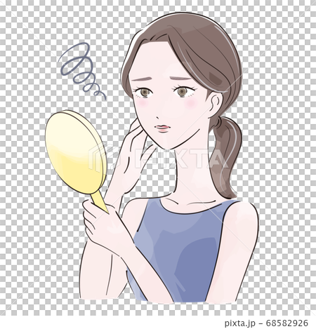 手鏡を持って困惑する女性 68582926