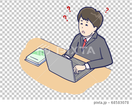 パソコン前であれこれ悩む就活男子 パソコン前であれこれ悩む就活男子 68583078
