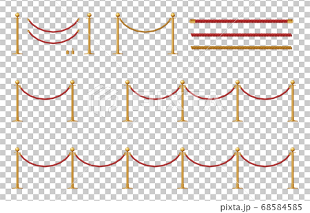 パーテーションロープ 整列用のポールのイラスト 赤 金 素材セットのイラスト素材